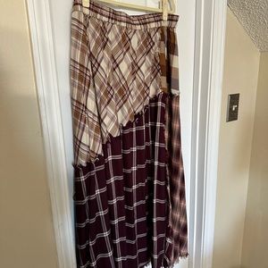 Mixed Plaid Maxi Skirt